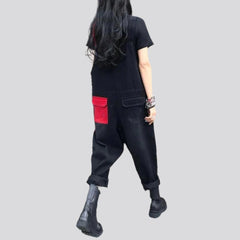 Baggy inscribed denim jumpsuit for women