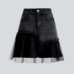 Mixed-fabric hem denim skirt