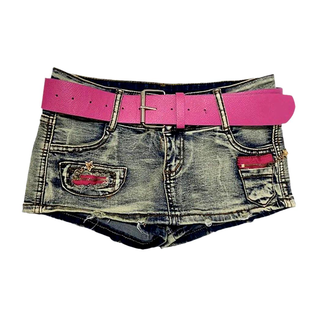 Pink embroidery mini denim skort