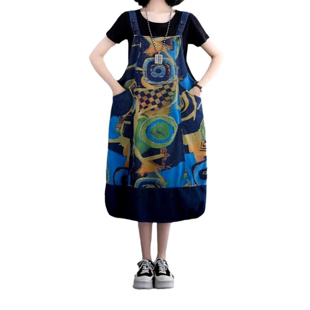 Stylish painting print denim dress