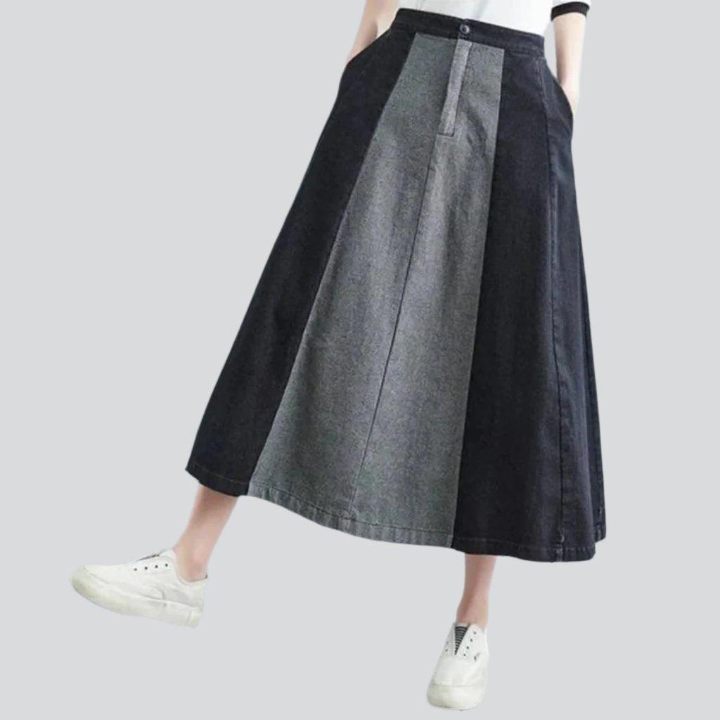 Trendy color block denim skirt