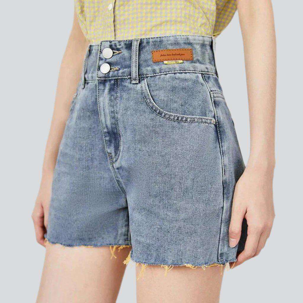 Double waistband cropped denim shorts