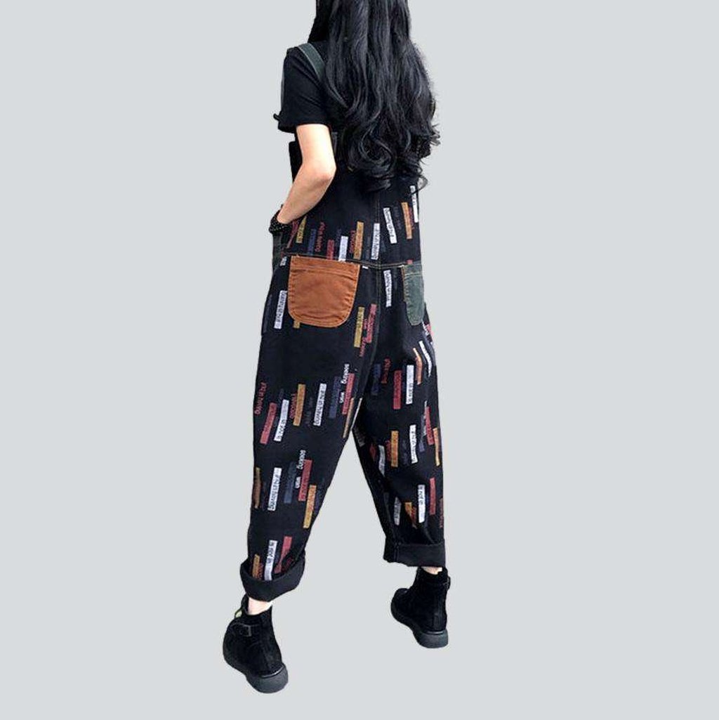 Color stripe print denim dungaree