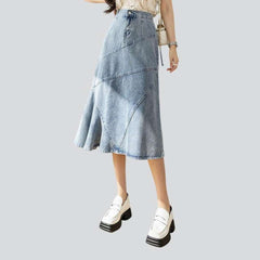 Light patchwork a-line denim skirt