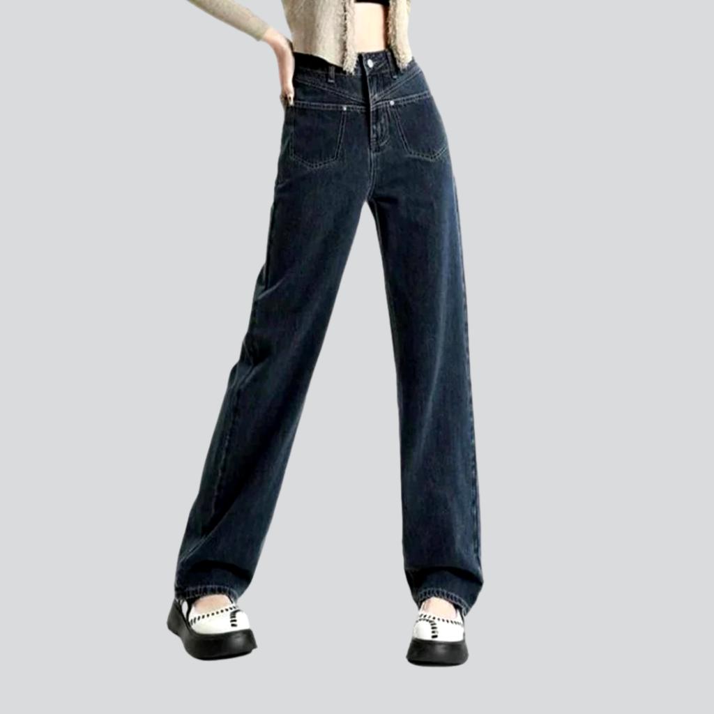 Straight pocket retro women jeans