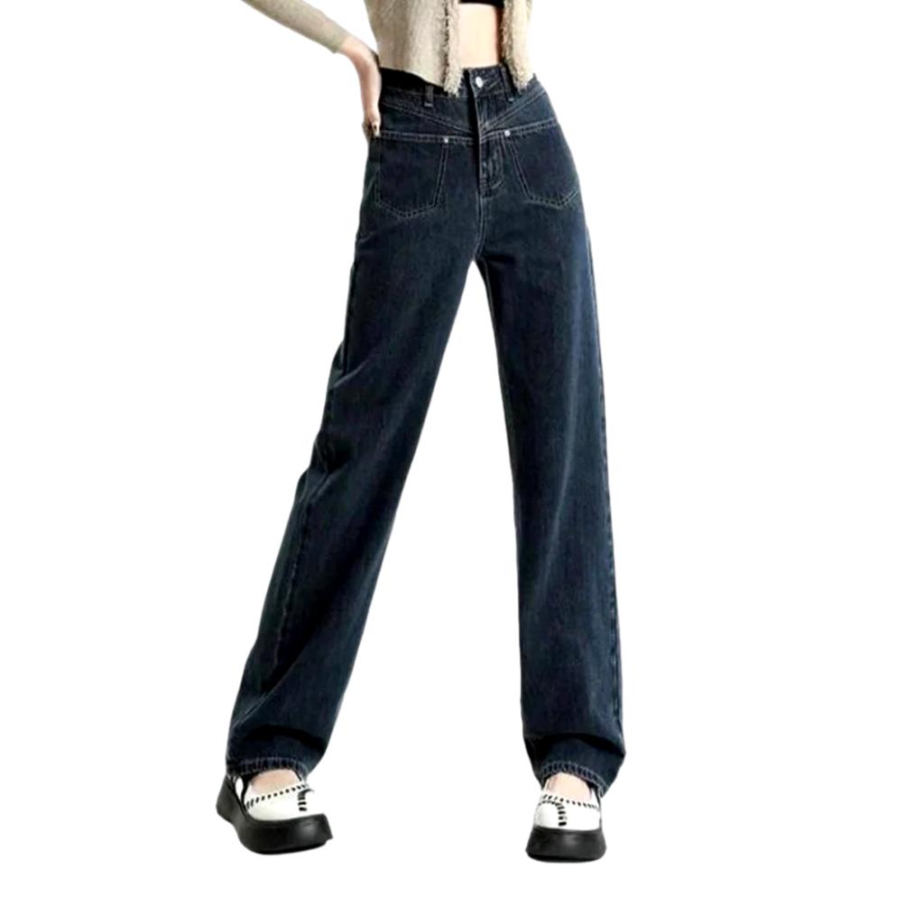 Straight pocket retro women jeans