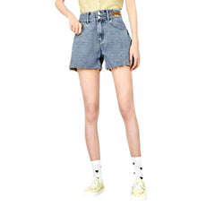 Double waistband cropped denim shorts