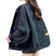 Oversized embroidered women denim jacket