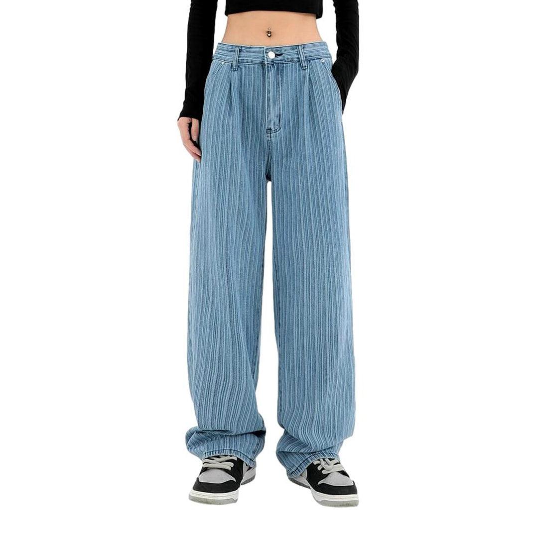 Gestreifte Damen-Baggy-Jeans