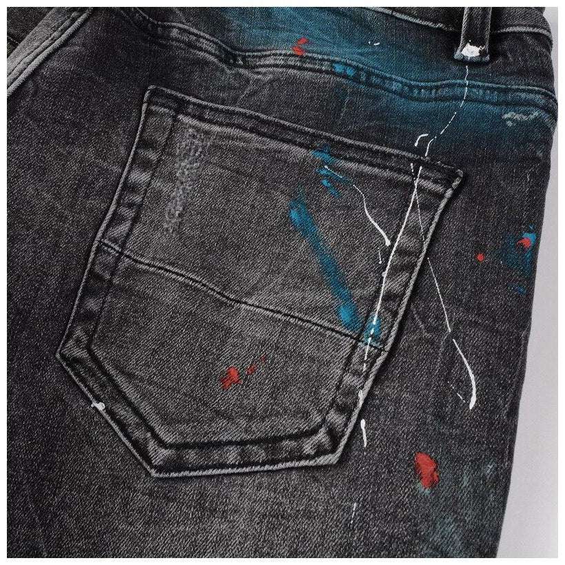 Distressed knees painted men jeans