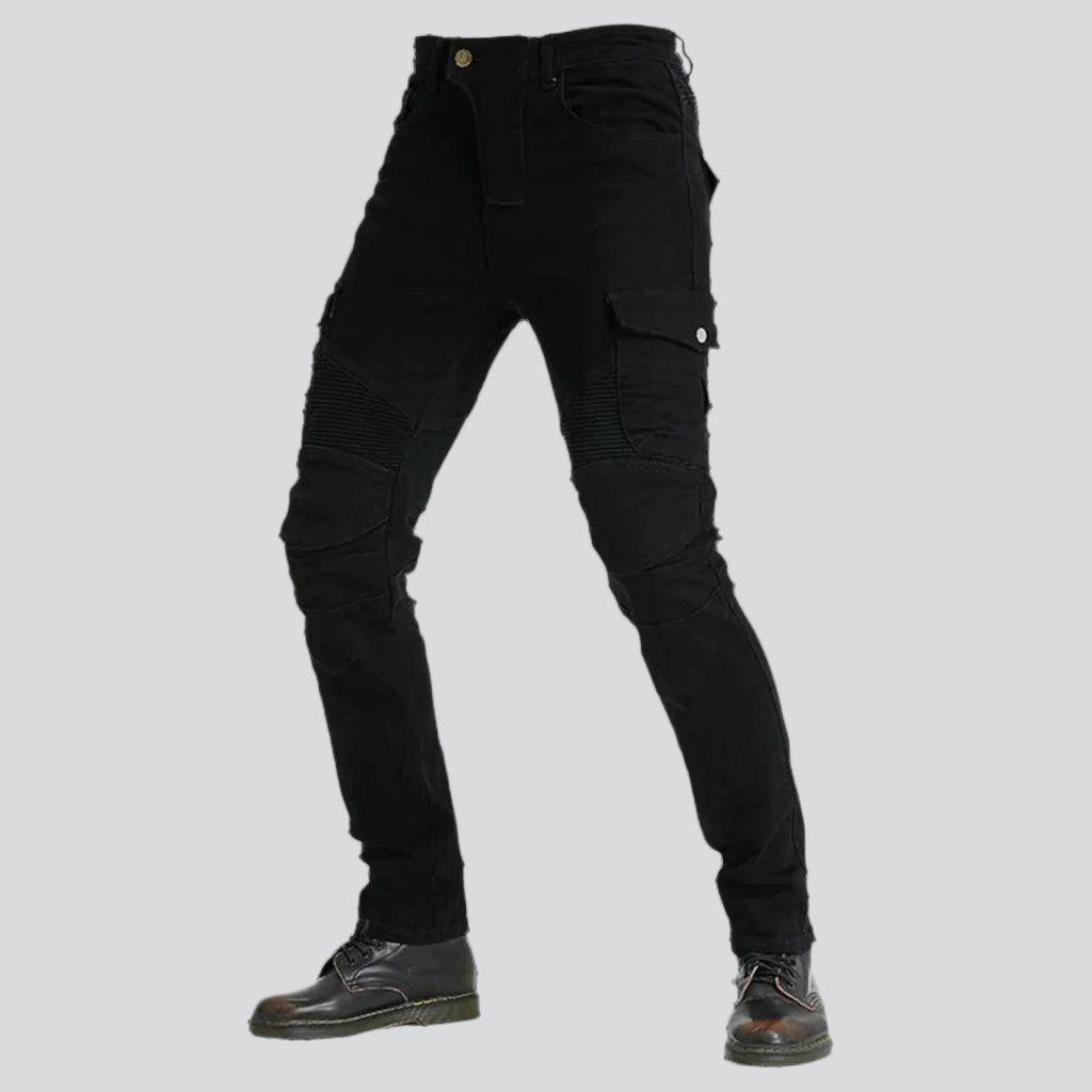 Protective black men biker jeans