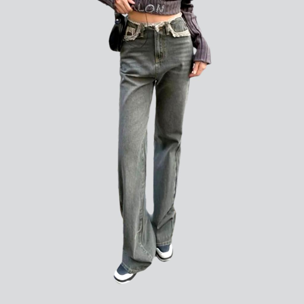 Raw waistband straight women jeans