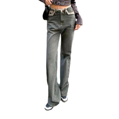 Raw waistband straight women jeans