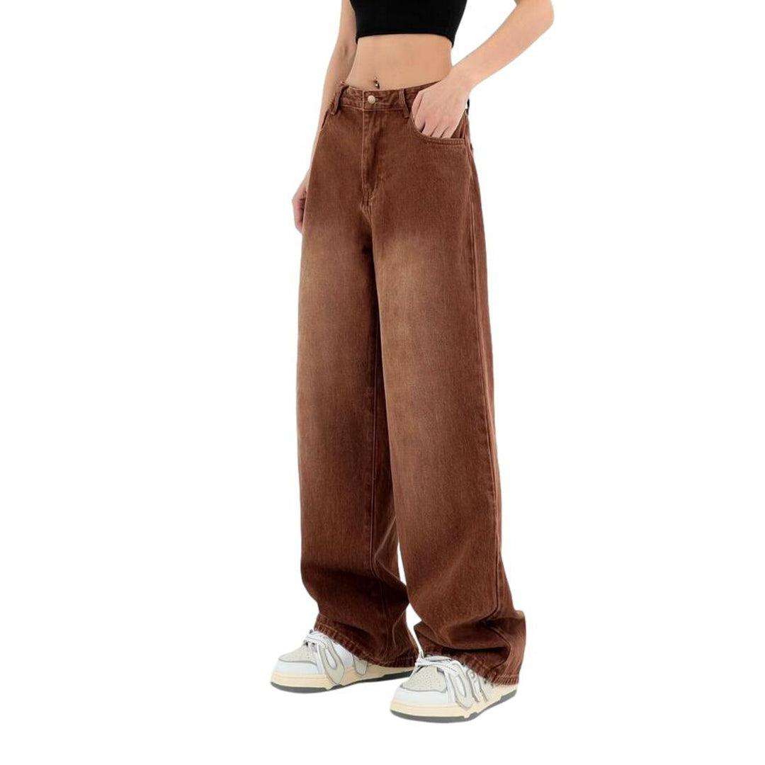 Brown color women baggy jeans