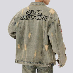 Distressed men denim jacket