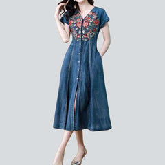 Chest embroidery denim dress