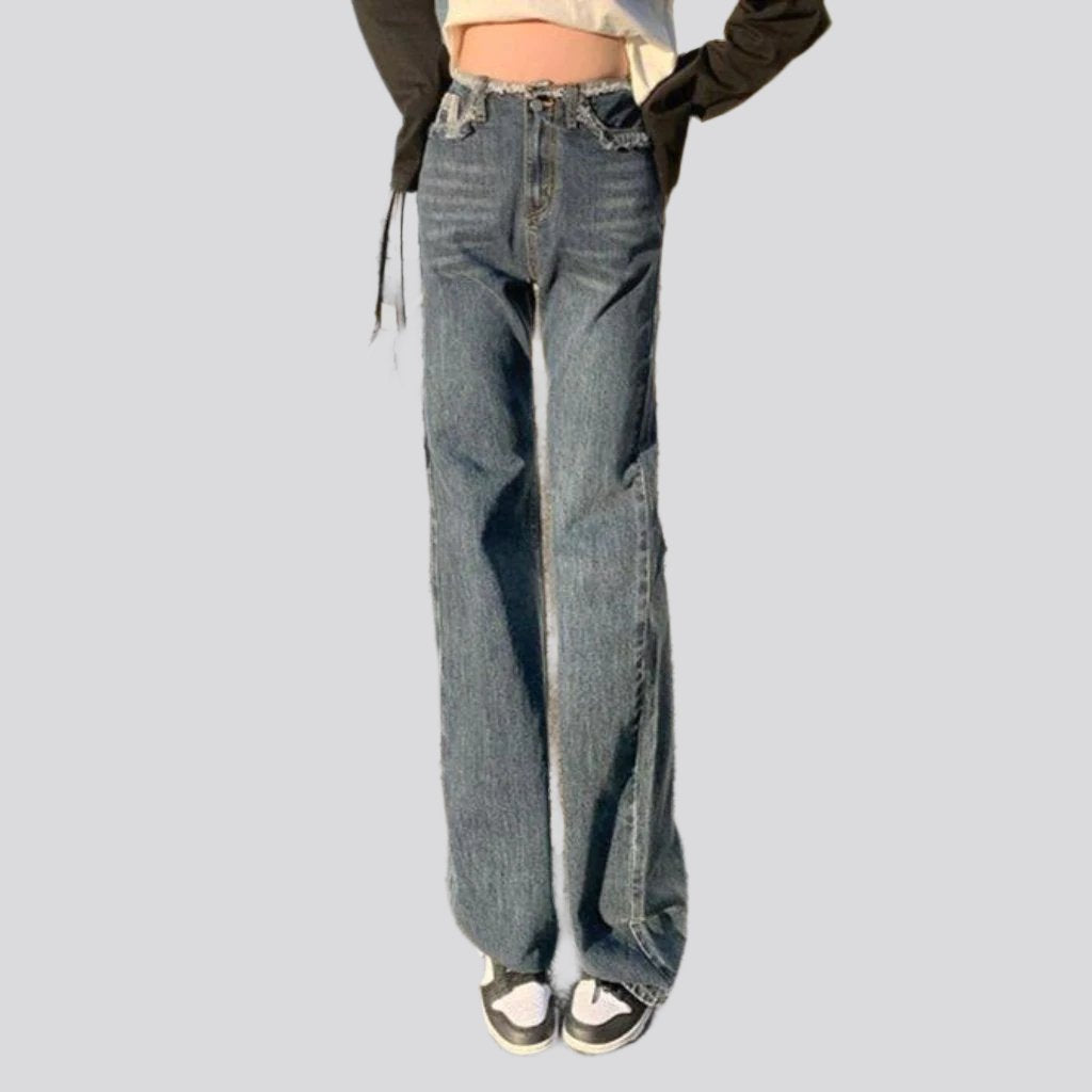 Raw waistband straight women jeans