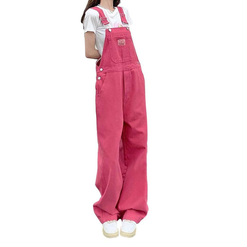 Pink loose women denim overall