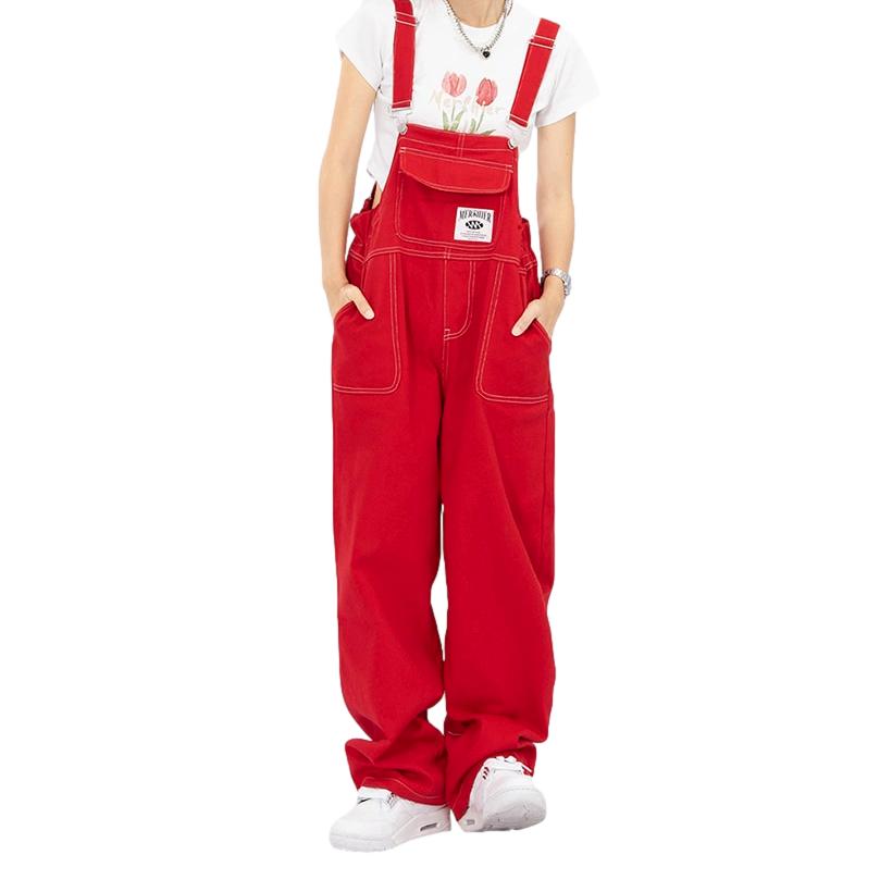 Red baggy women denim dungaree