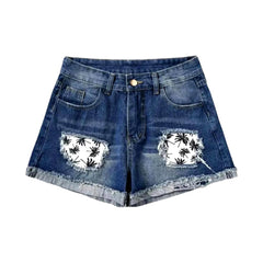 Palm patches distressed denim shorts