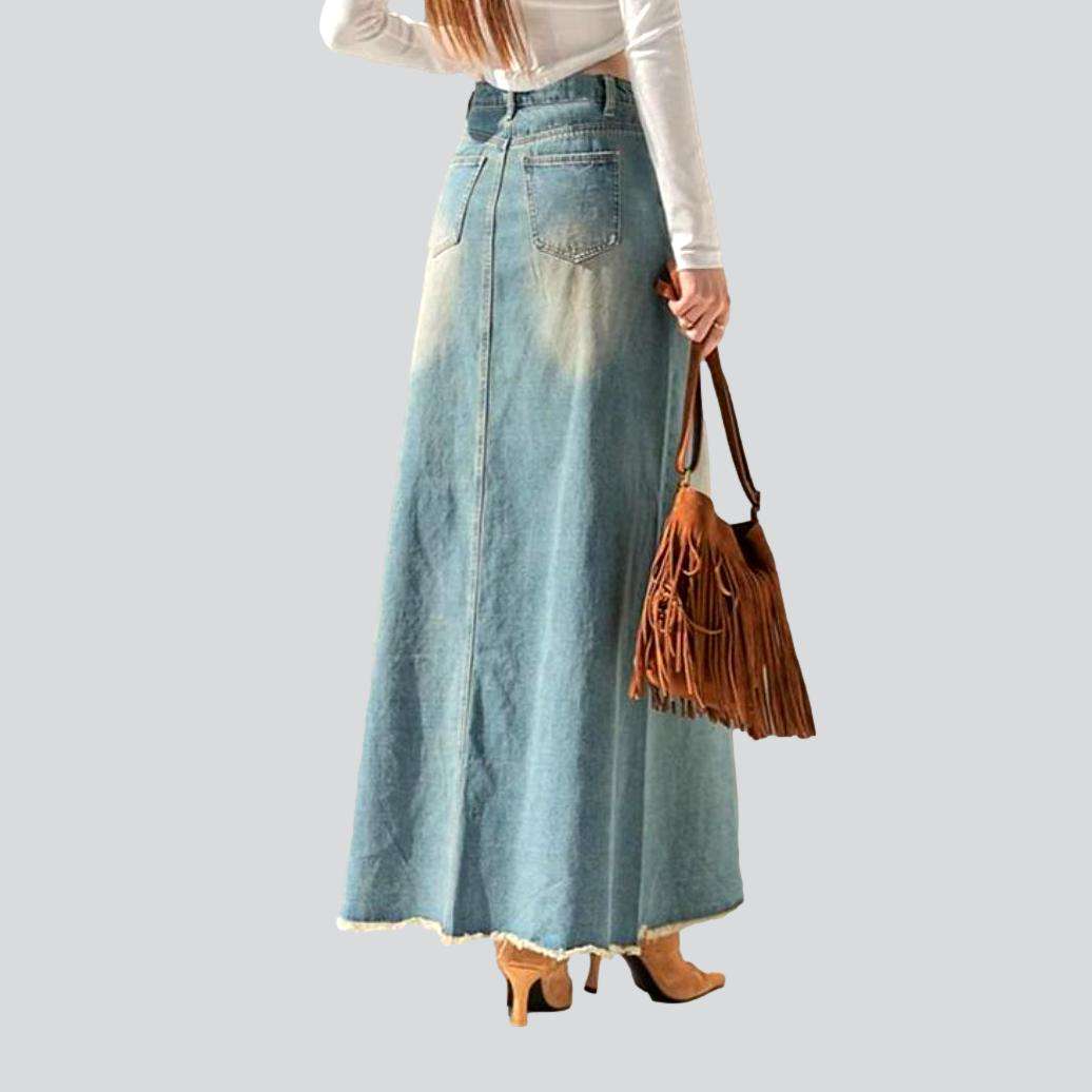 Boho chic sanded denim skirt