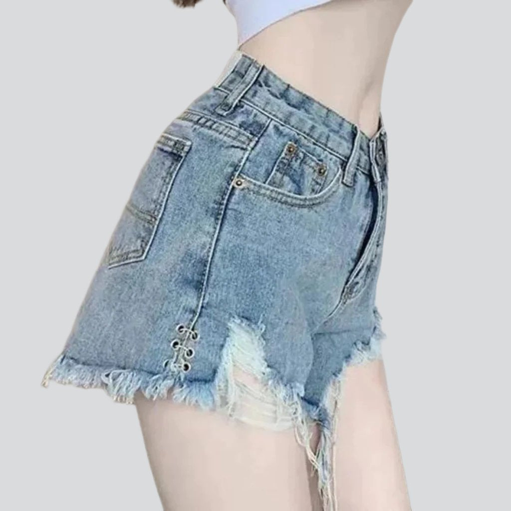 Wide women distressed denim shorts