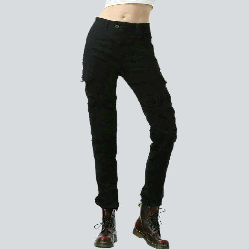 Black women biker denim pants