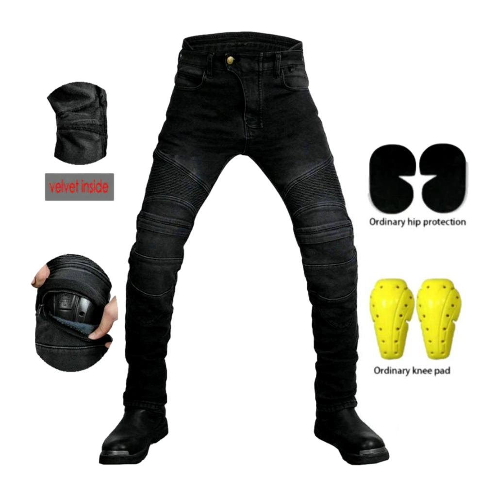 Winter velvet men biker jeans