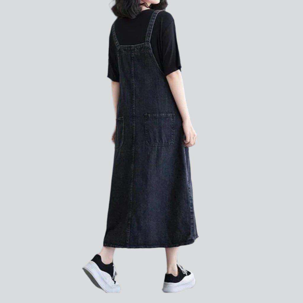 Buttoned black women denim dress