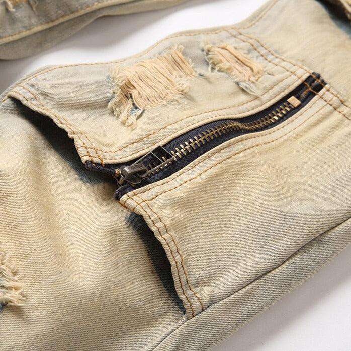 Distressed men jeans with zippers