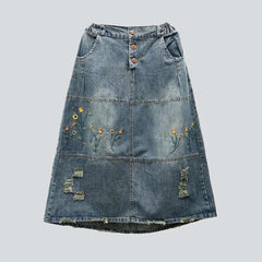 Embroidered vintage women jeans skirt