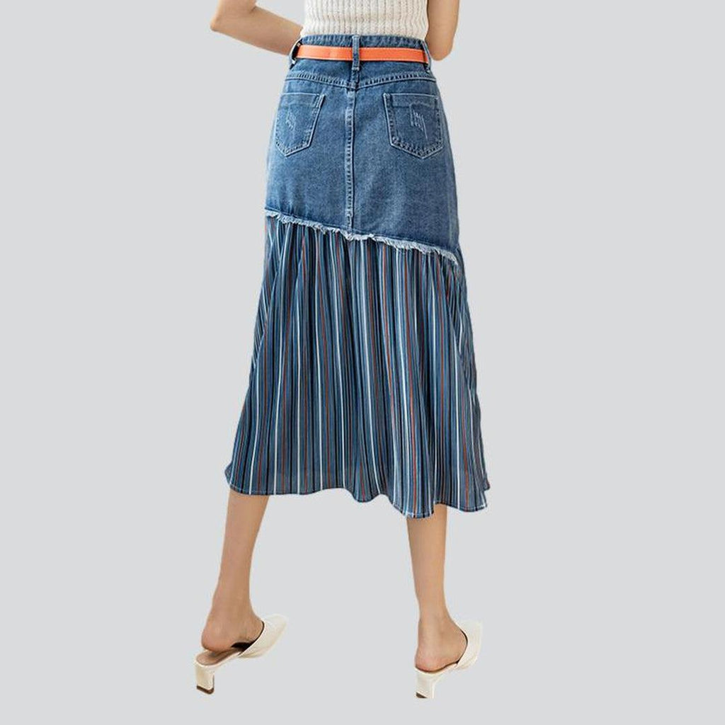 Pleated women denim skirt