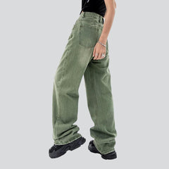 Pale green women baggy jeans