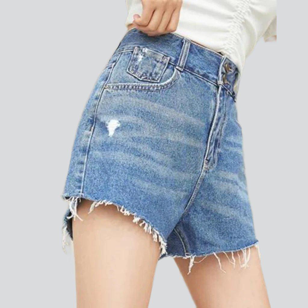 Wide-leg cropped denim shorts