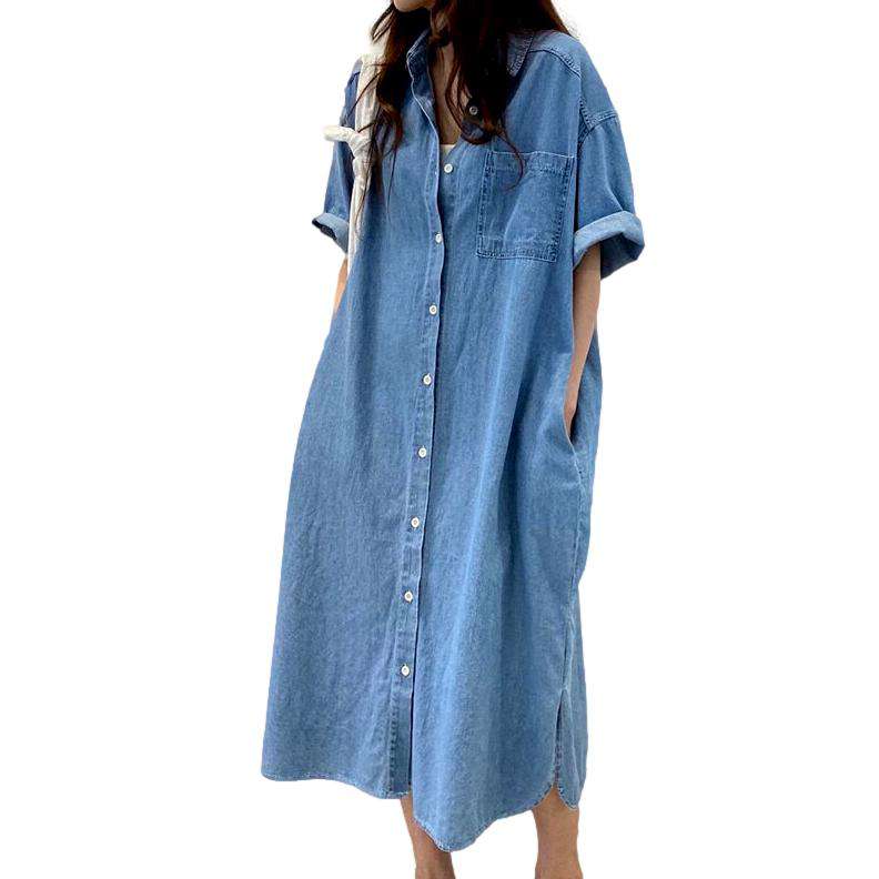 Loose shirt like denim dress