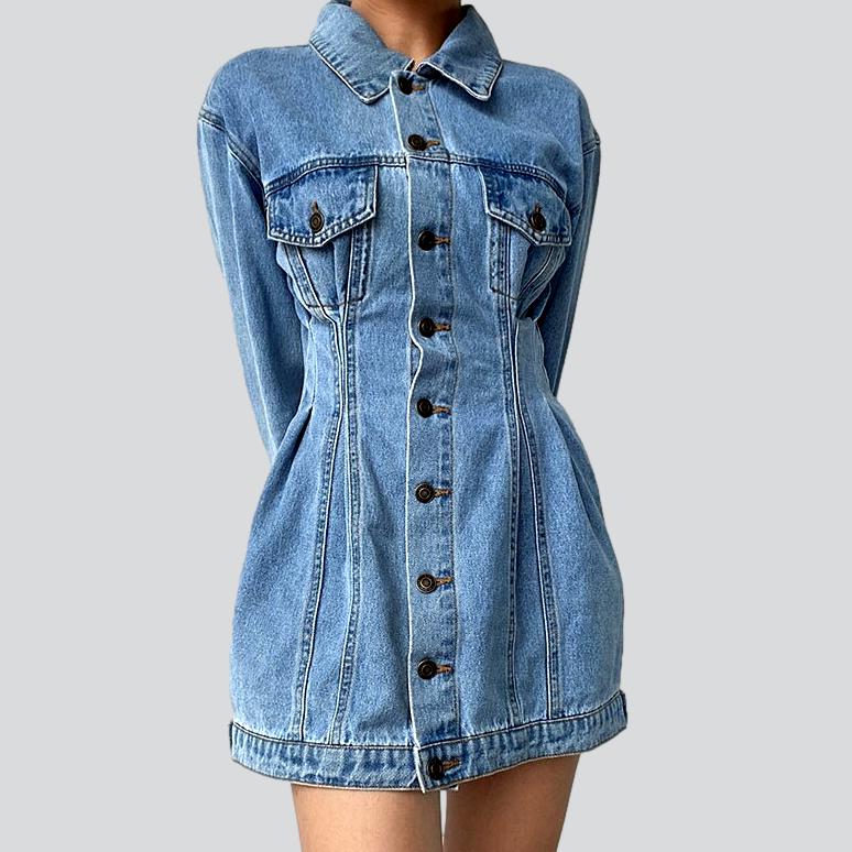 Single-breasted mini denim dress