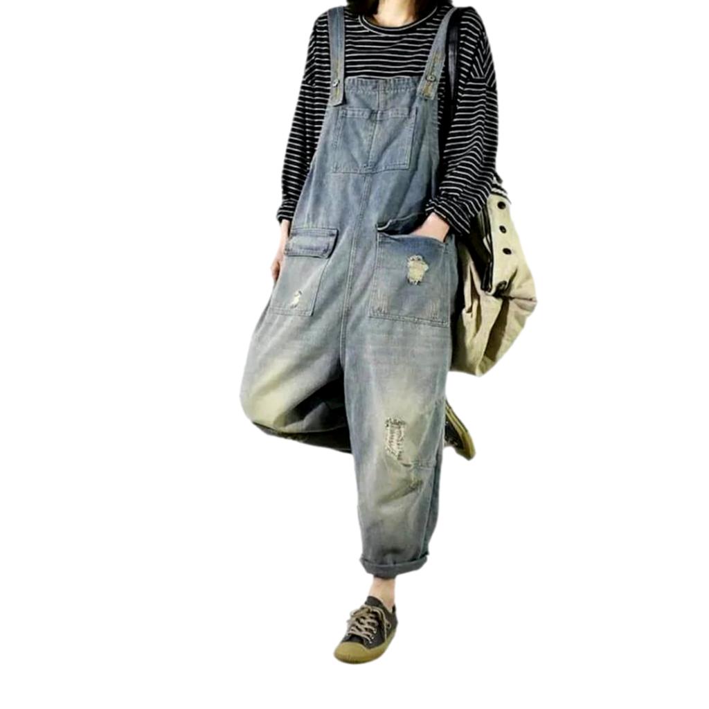 Sanded vintage denim jumpsuit for women