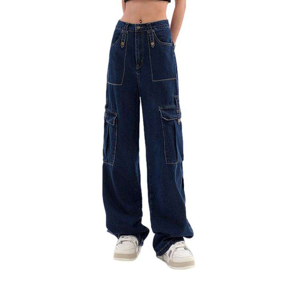 Marineblaue Cargo-Baggingjeans für Damen