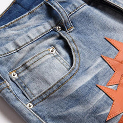 Orange stars embroidery men jeans