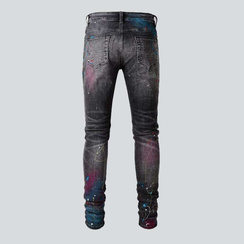 Distressed knees painted men jeans