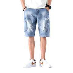 Light cargo men denim shorts