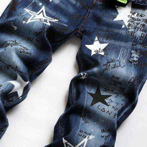 Graffiti star print men jeans