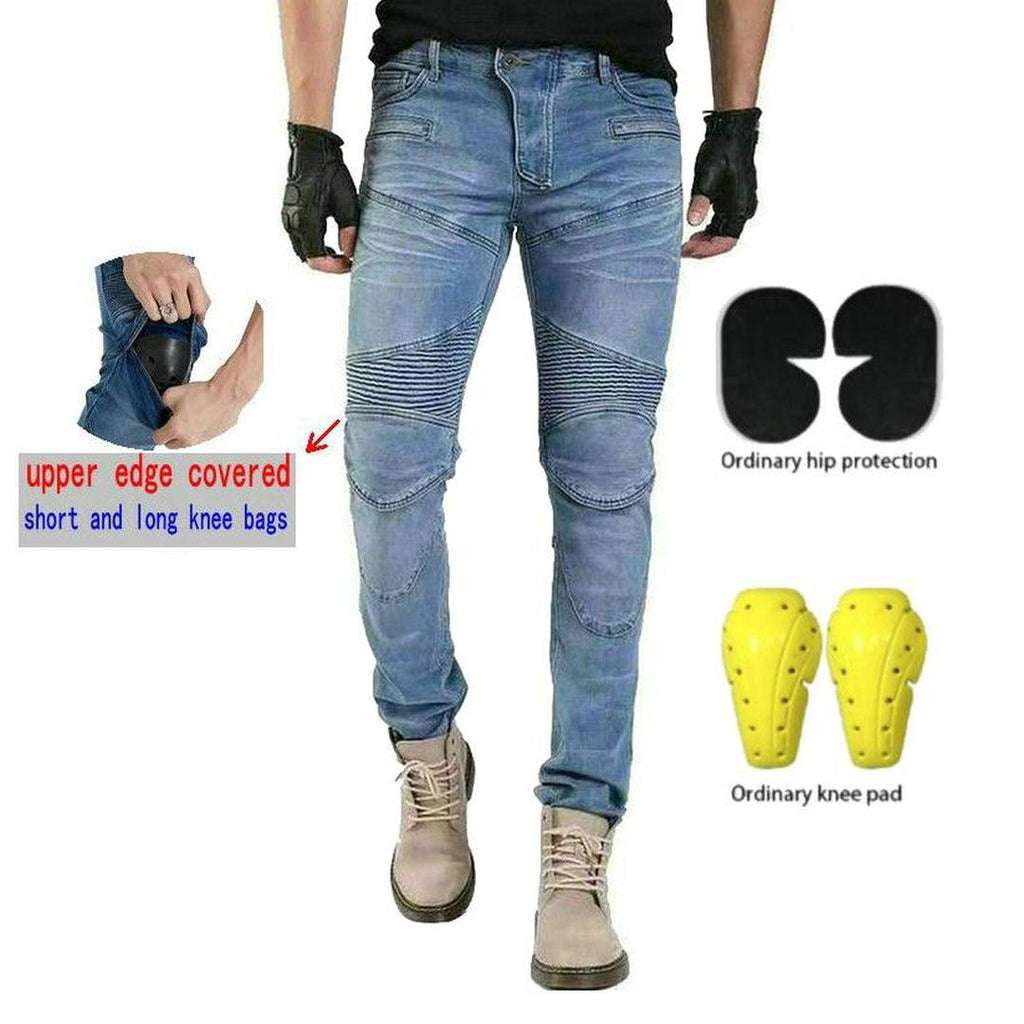 Light blue men moto jeans