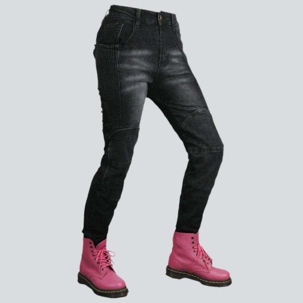 Wear-resistant ladies biker jeans