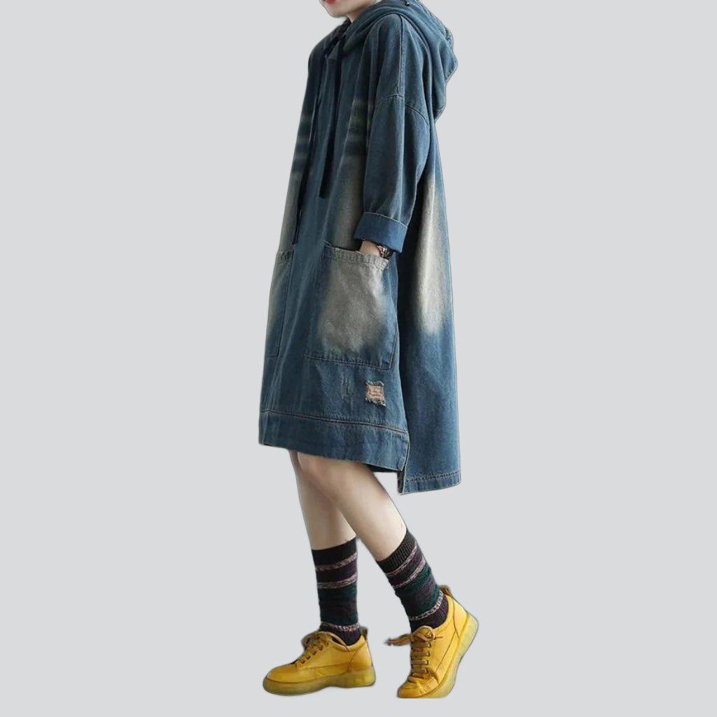 Sanded hooded women denim dress