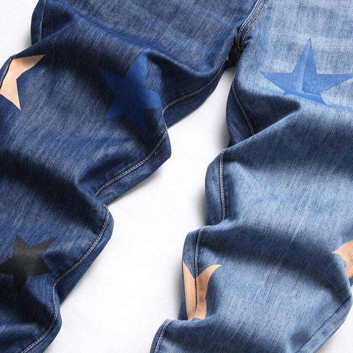 Color stars print men jeans