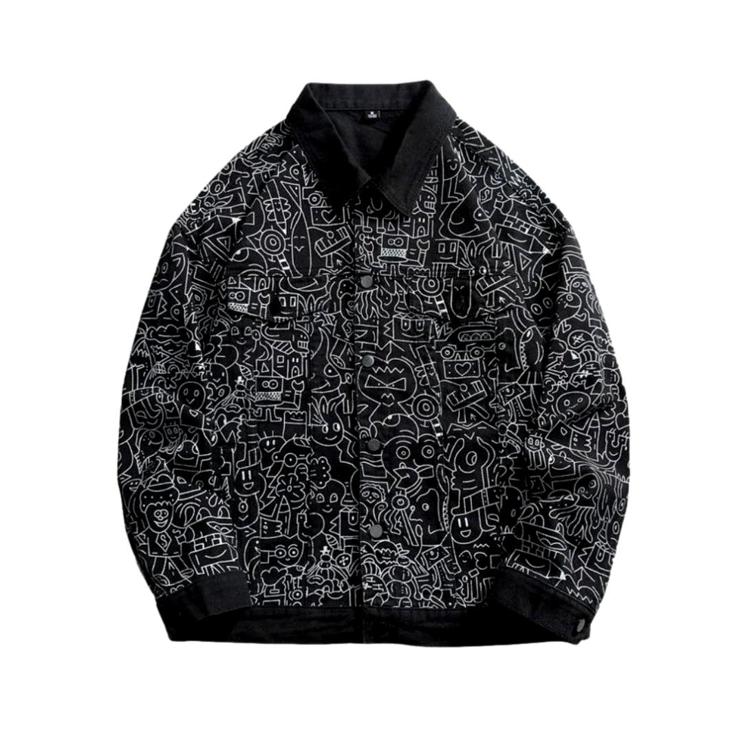 Ornament print urban denim jacket