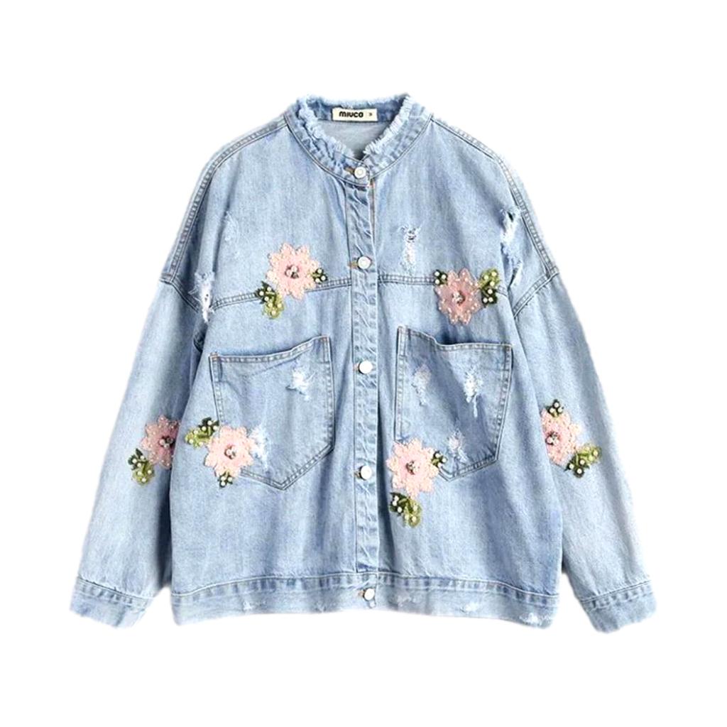 Painted floral denim jacket for women