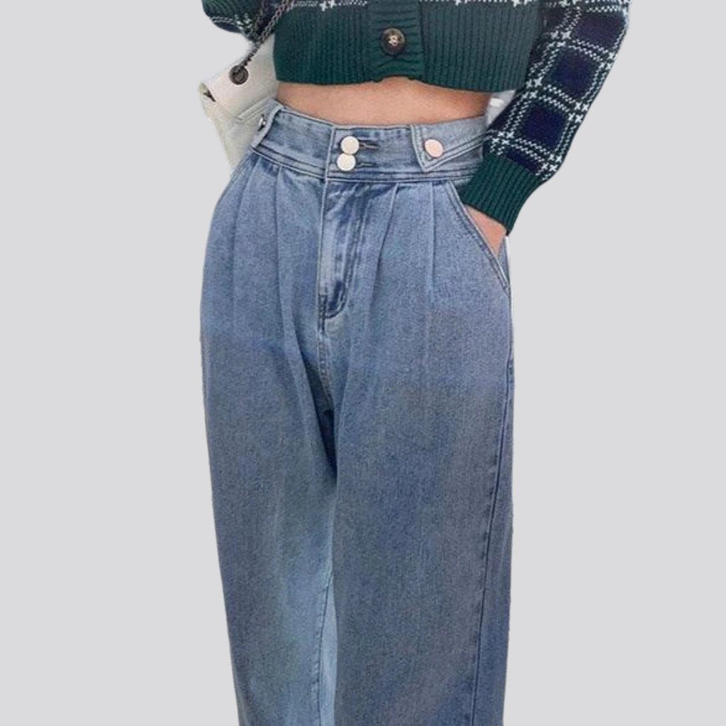 Pleated waistline street jeans