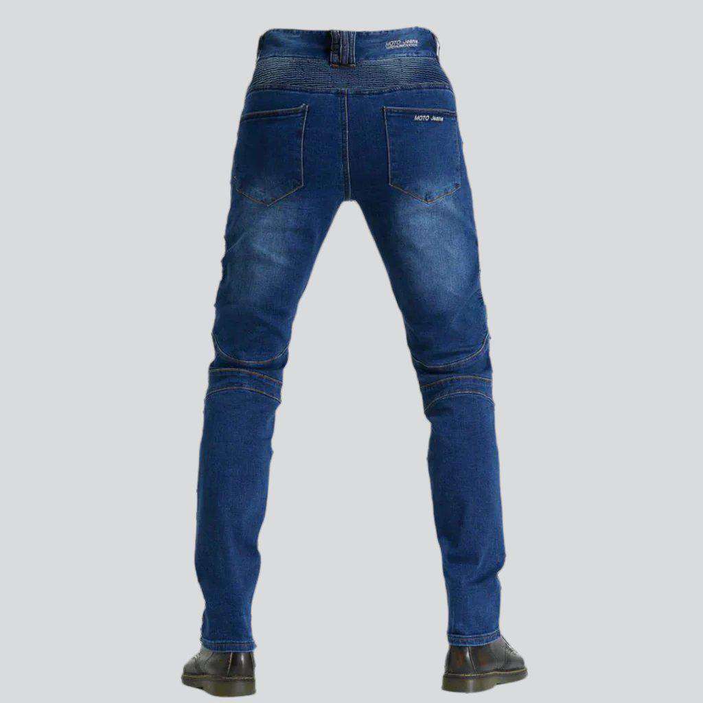 Elastic blue men biker jeans